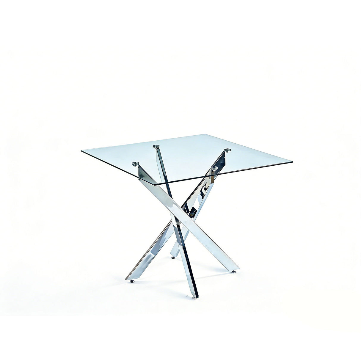 Dining Table With Cross Metal Leg And Tempered Glass, Modern Space Saving Kitchen Table For Living Room Legs, Square Table