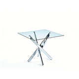 Dining Table With Cross Metal Leg And Tempered Glass, Modern Space Saving Kitchen Table For Living Room Legs, Square Table