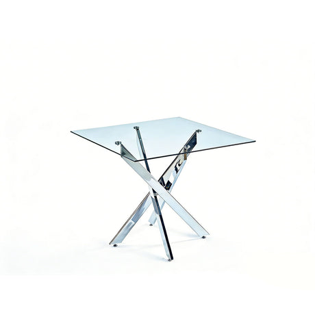 Dining Table With Cross Metal Leg And Tempered Glass, Modern Space Saving Kitchen Table For Living Room Legs, Square Table