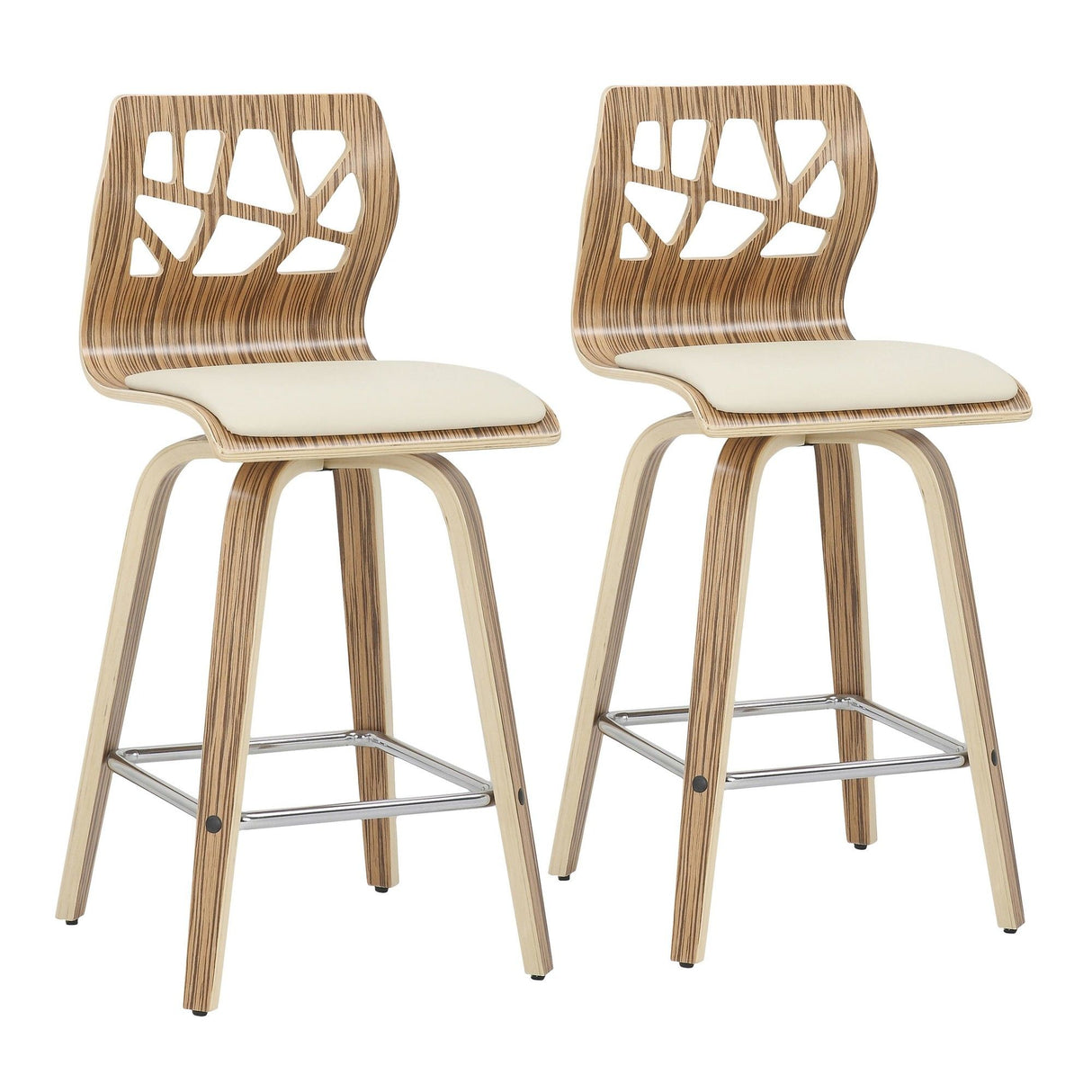 Folia - Counter Stool (Set of 2) - Zebra Wood And Cream Faux Leather