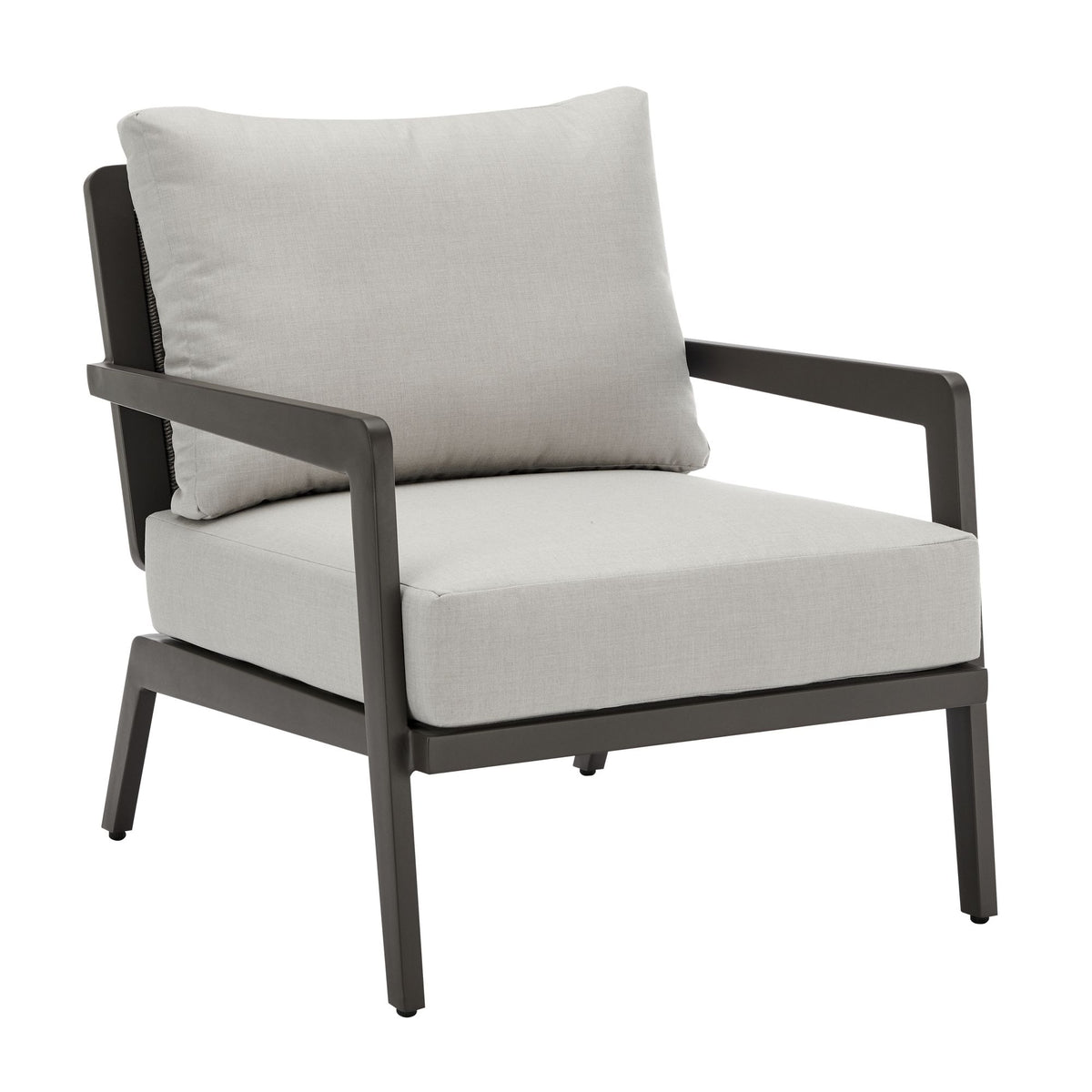 Avila - Outdoor Club Chair With Woven Rattan Back Aluminum Frame And Cushions - Dark Bronze / Silver Ash