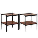 Modern Rectangle End Table (Set of 2) With Tempered Glass Tabletop And Layer - Brown
