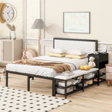 Platform Bed With 2 Tier Storage Shelves, Storage Cabinet