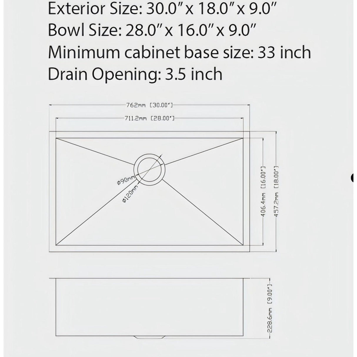 Undermount Kitchen Sink 16 Gauge Single Bowl Stainless Steel