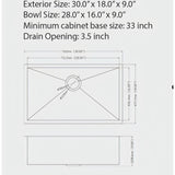 Undermount Kitchen Sink 16 Gauge Single Bowl Stainless Steel