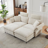 Modern Corduroy Deep Seat Sectional Sofa With Ottoman