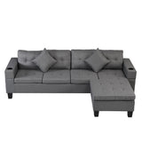 Modern Sectional Sofa Set With L Shape Chaise Lounge, Cup Holder, 4 Seat - Gray