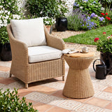 Stool With Lid, Wicker Accent Table, Indoor Outdoor Side Table - Brown White