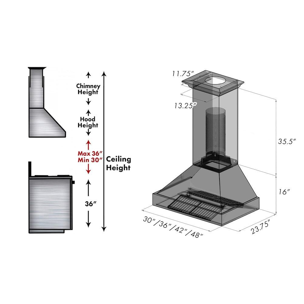 36 Inch Wall Mount Chimney Hood with 700 CFM - (8654ORB36) -