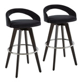Grotto - Upholstered Fixed-Height Barstool (Set of 2) - Black Wood, Black Velvet, Chrome Metal