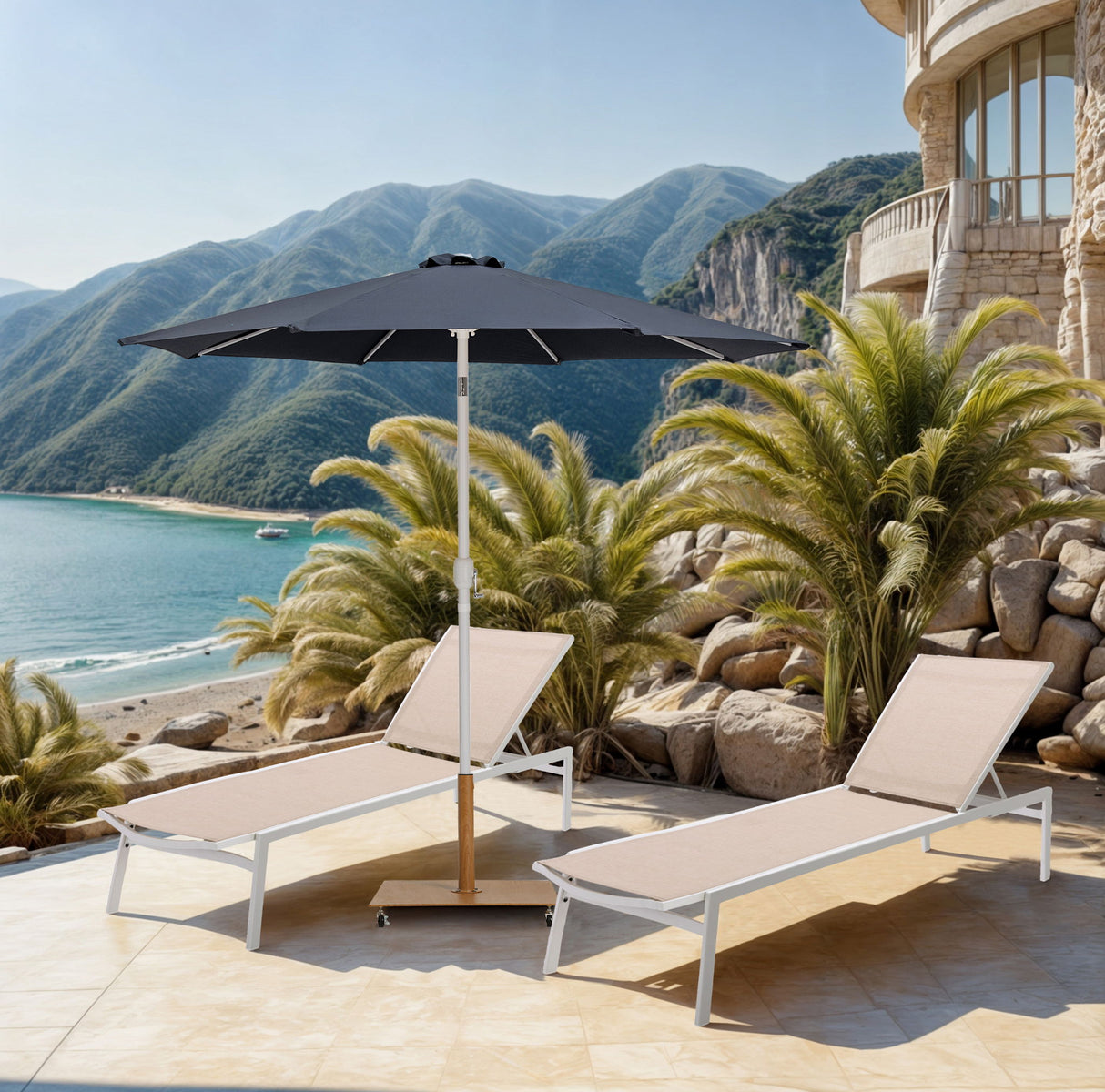 Fiji - Aluminum Patio Umbrella With Square Teak And White Base