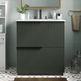 Fluted Bathroom Vanity With Ceramic Sink, Soft Close Slides