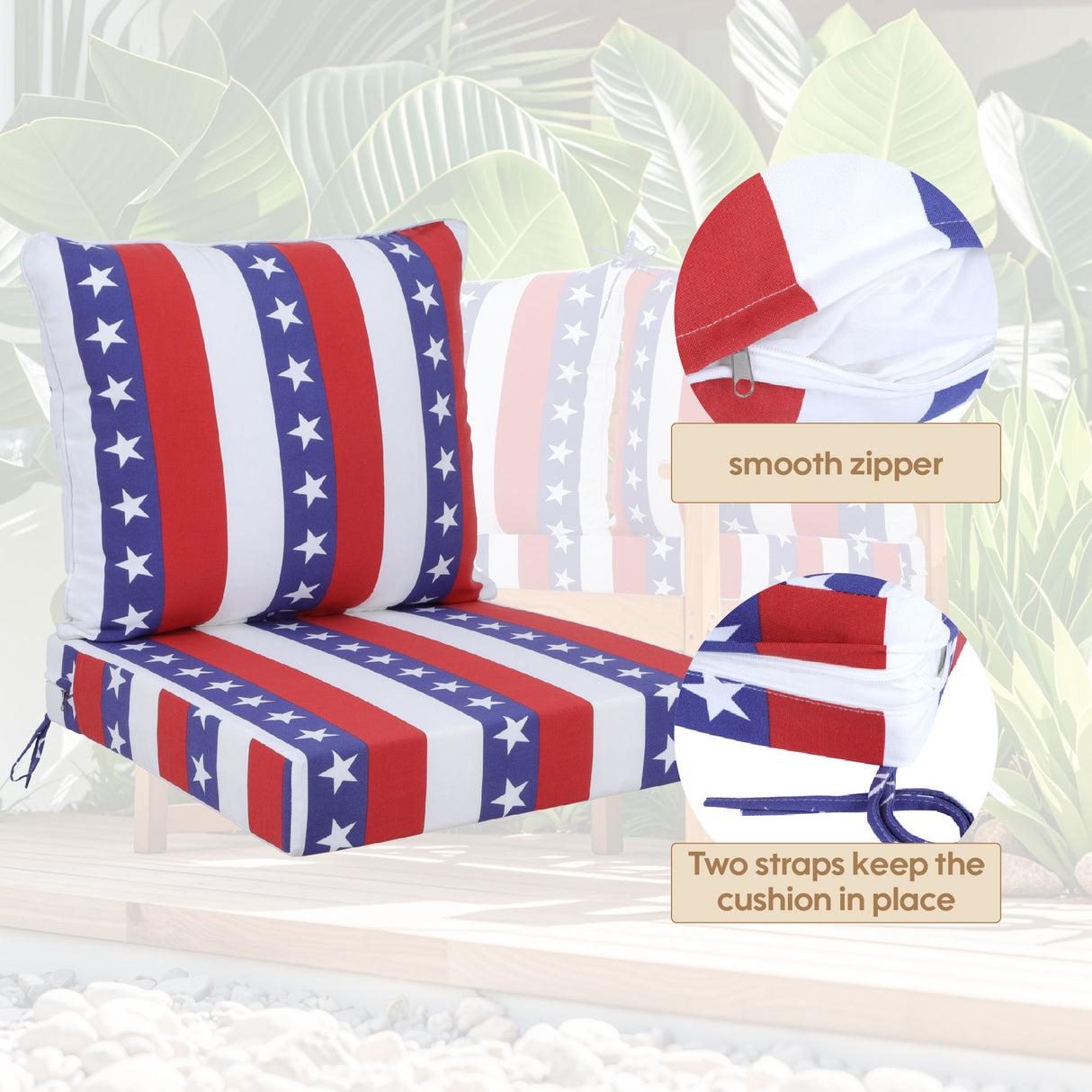 24X24 Inch Outdoor Deep Seat Cushion Set Waterproof Fade Resistant Patio Furniture Cushions With Removable Covers, Adjustable Straps & Handles (Set of 2) - Red