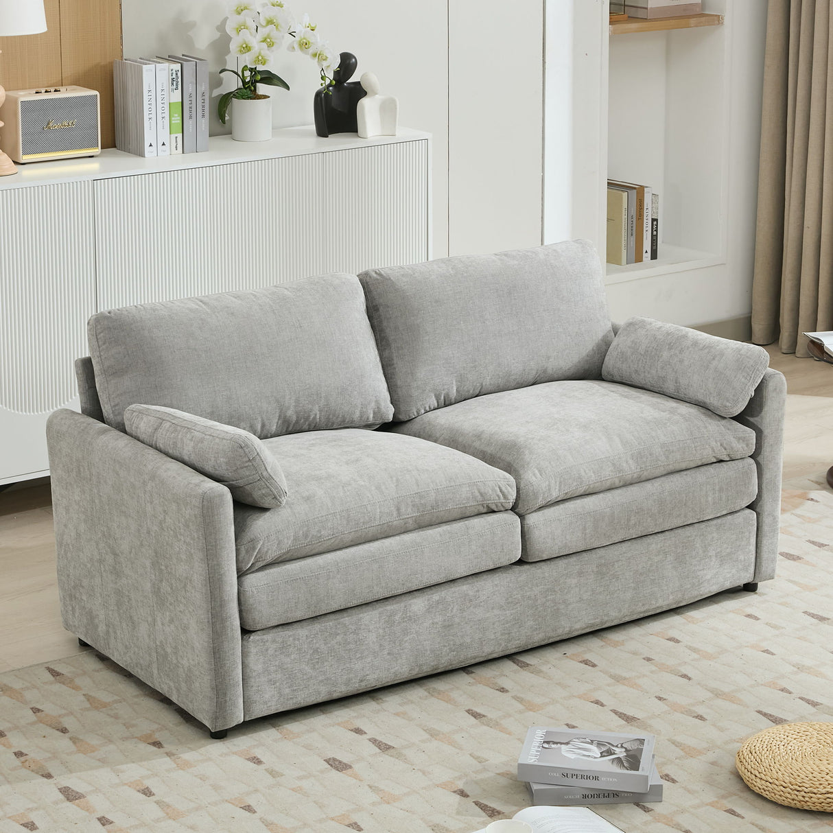Cozy Upholstered Plush Cushion Loveseat Sofa For Living Room