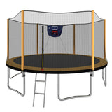 14Ft Powder Coated Advanced Trampoline With Basketball Hoop Inflator And Ladder (Outer Safety Enclosure) - Orange