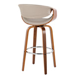Curvo - 30" Fixed-Height Barstool With Swivel And Round Chrome Metal Footrest (Set of 2) - Walnut Wood