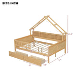 House Style Platform Bed With LED Lights, Storage Shelves, Drawers, And Guardrail