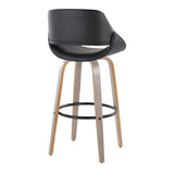 Fabrizzi - 30" Fixed-Height Barstool With Swivel And Round Black Metal Footrest (Set of 2) - Light Gray Wood