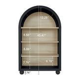 Modern Ached Bookshelf, 4 Layer Bookcase, Arched Display Cabinet Storage Shelves For Living Room, Bed Room, Study - Black / Natural