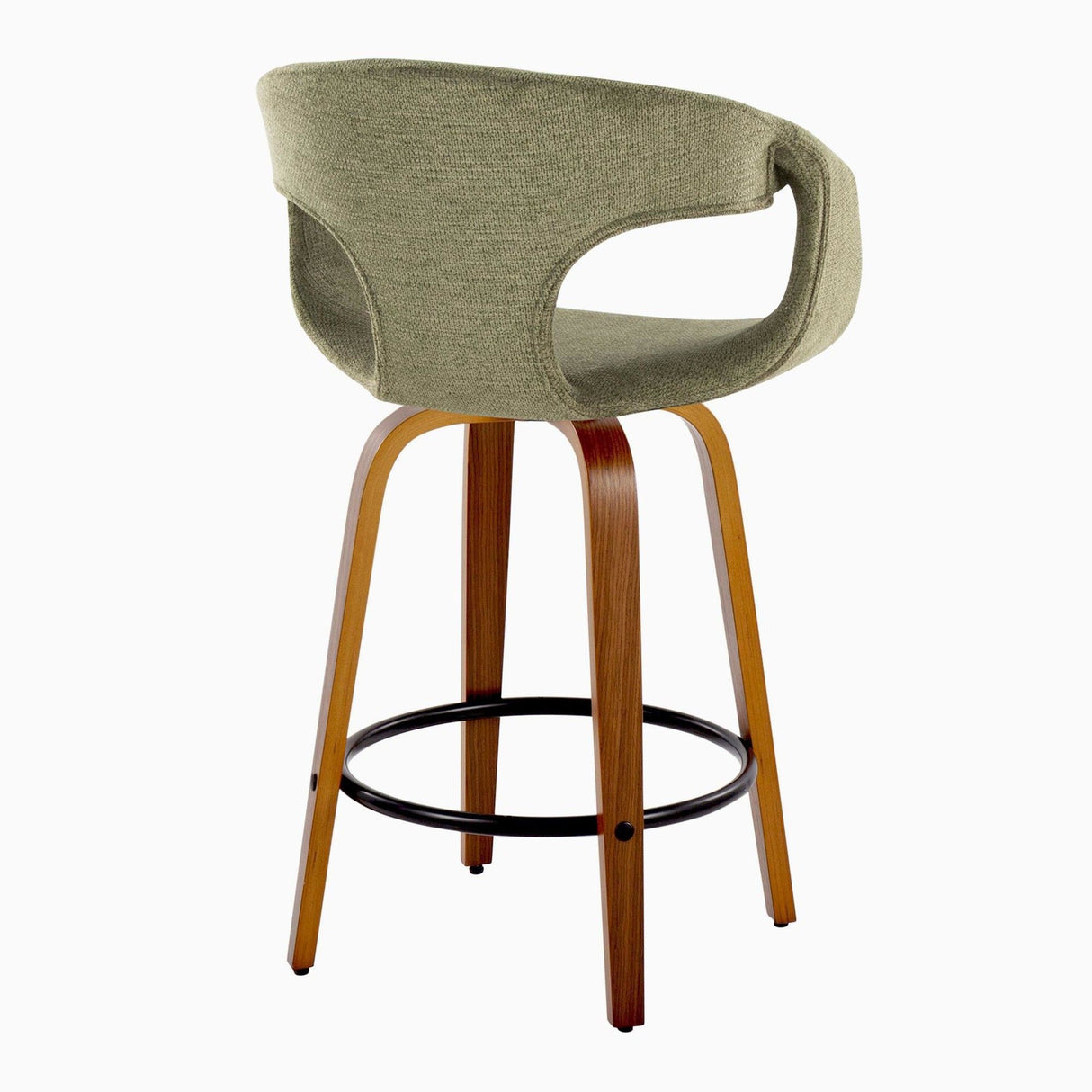 Curvo - 26" Fixed-Height Counter Stool With Swivel And Round Metal Footrest (Set of 2) - Walnut Wood