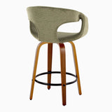 Curvo - 26" Fixed-Height Counter Stool With Swivel And Round Metal Footrest (Set of 2) - Walnut Wood