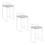 Fuji - 26" Stackable Counter Stool (Set of 3) - White Metal With Light Gray Cowboy Fabric Cushion