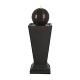 35.5" Tall Column Fountain With LED Lights, Retro Outdoor Decor, Weather Resistant Feature - Dark Brown
