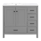 Bathroom Vanity With Ceramic Sink Combo, Abundant Storage Cabinet 2 Soft Close Doors And 5 Drawers