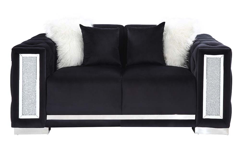 Trislar - Loveseat With 4 Pillows (Same 52526) - Black Velvet