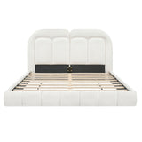 Queen Size Upholstered Platform Bed With Tufted Headboard - White