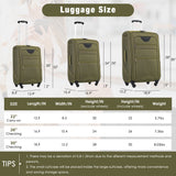 Softside Luggage 3 Piece Set With Duffel Bag 22" / 26" / 30" Lightweight Expandable Spinner Travel Case - Army Green