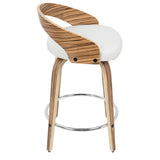 Grotto - Counter Stool With Swivel (Set of 2) - Zebra Wood And White Faux Leather