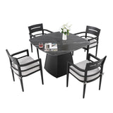 Outdoor Patio Dining Set, Squircle Dining Table, Dining Chairs With Sunbrella Cushions