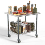 30" x 36" 18-Gauge 304 Stainless Steel Commercial Work Table with Casters, CT3036-18C.