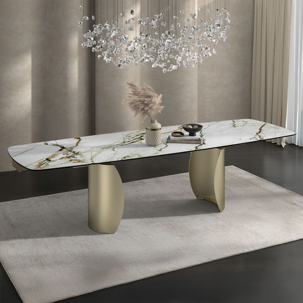 Cora - Dining Table - Ceramic Top & Golden Champange