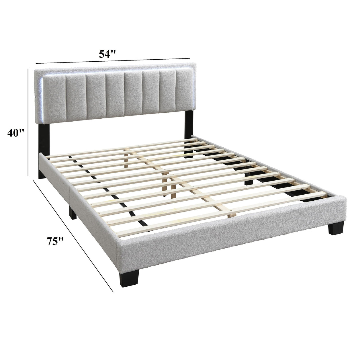 Bed With Channel Tufting And Built In LED Headboard