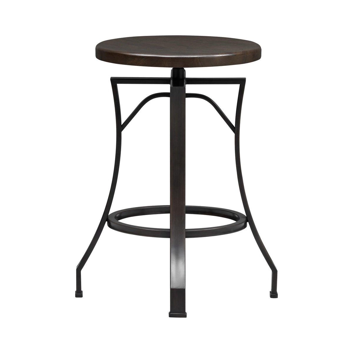 Winslow - Adjustable Height Metal Barstool With Wood Seat - Walnut