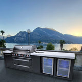 Mont Alpi Black Series 11 Ft Propane Outdoor Kitchen Island w/ Side Burner, Beverage Center & Fridge - MAi805-BSSBEVFC