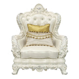 Adara - Chair With 2 Pillows - Pearl White Synthetic Leather & Antique White