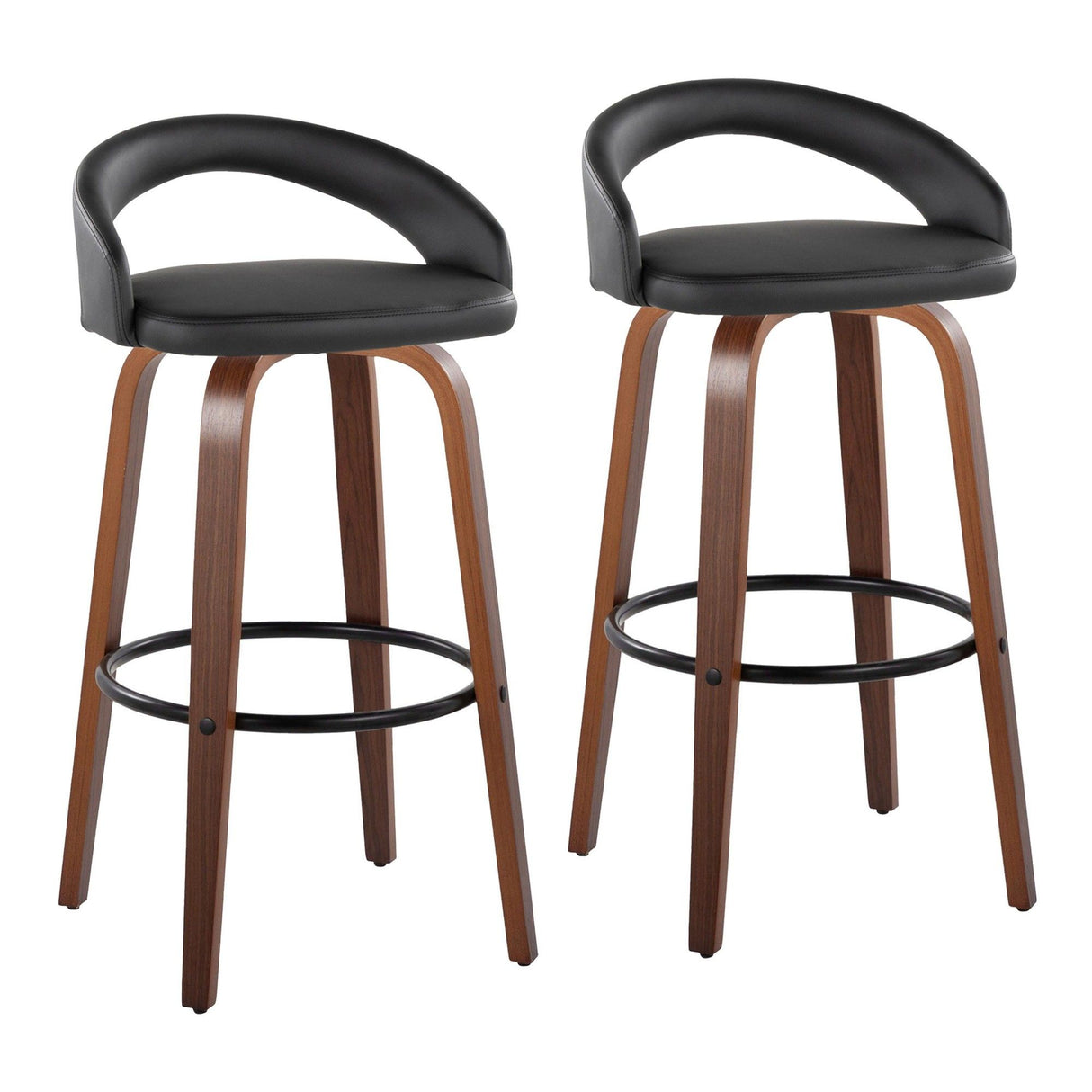 Grotto - Upholstered Fixed-Height Barstool (Set of 2) - Walnut Wood