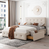 Upholstered Platform Bed With Classic Headboard And Drawers, No Box Spring Needed