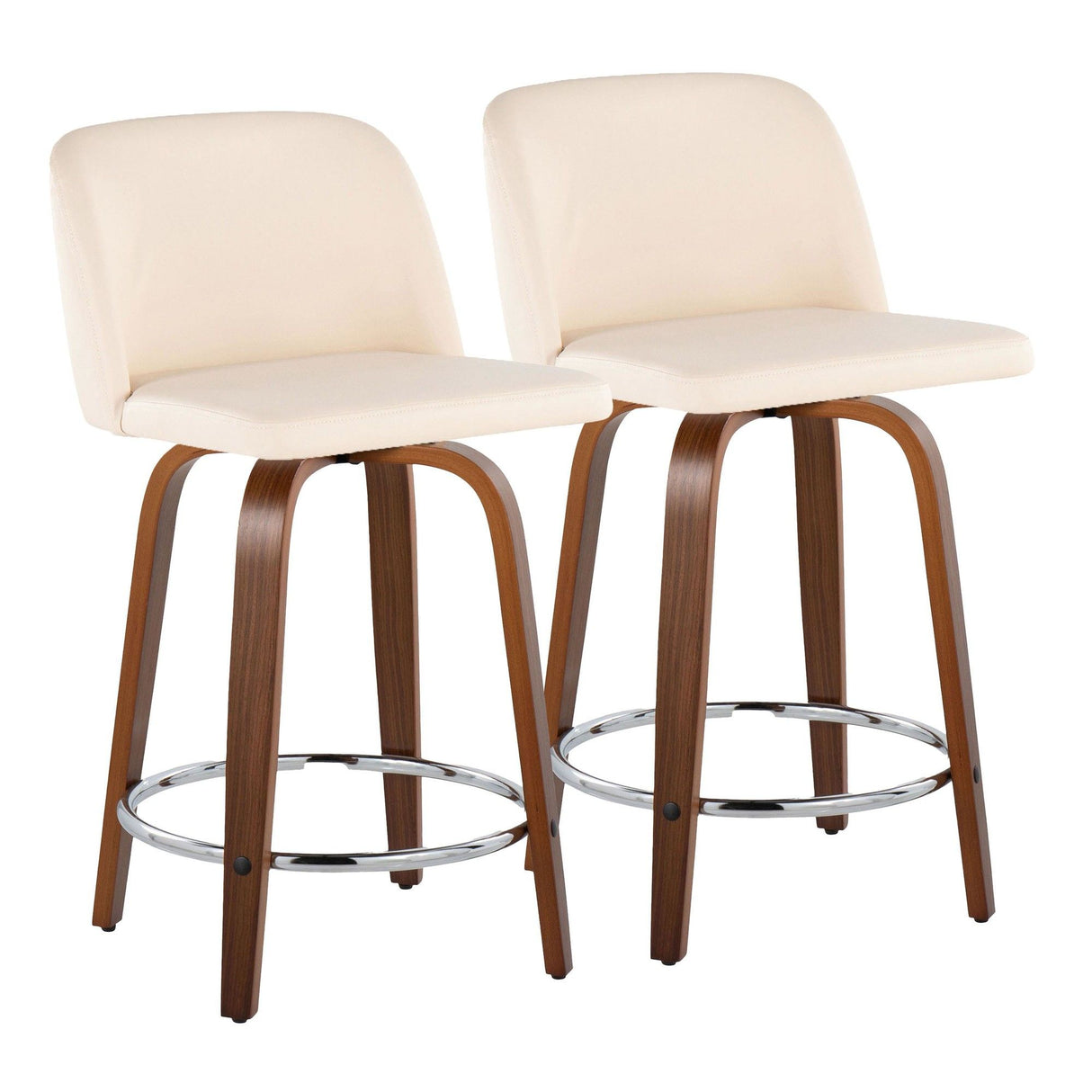 Toriano - 24" Fixed-Height Faux Leather Counter Stool (Set of 2) - Walnut And Cream