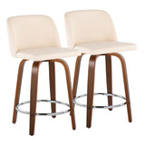 Toriano - 24" Fixed-Height Faux Leather Counter Stool (Set of 2) - Walnut And Cream