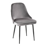Clara - Marcel 5 Piece Dining Set - Black Metal, Clear Glass, Silver Velvet