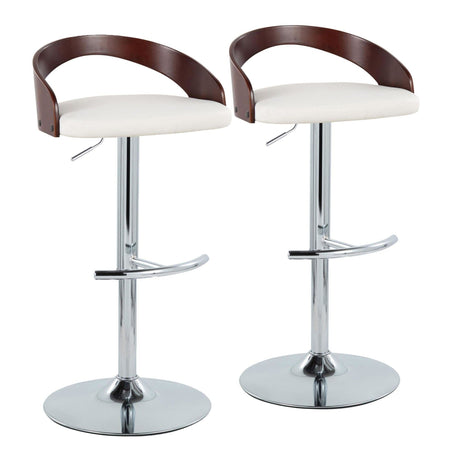 Grotto - Adjustable Barstool - Chrome Metal, Mahogany Wood