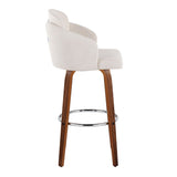 Dahlia - Contemporary Fixed-Height Barstool (Set of 2) - Walnut Wood, Chrome Footrest