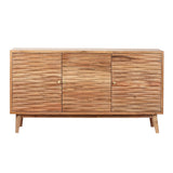 Boho Handcrafted 3 Door Sideboard, Carved Texture & Artisanal Charm - Natural