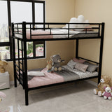 Metal Bunk Bed For Kids, Convertible Bedframe With Ladders & Guardrail