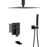 Shower System With Waterfall Tub Spout And 16" Ceiling Mount Square Rain Shower - Oil-Rubbed Bronze