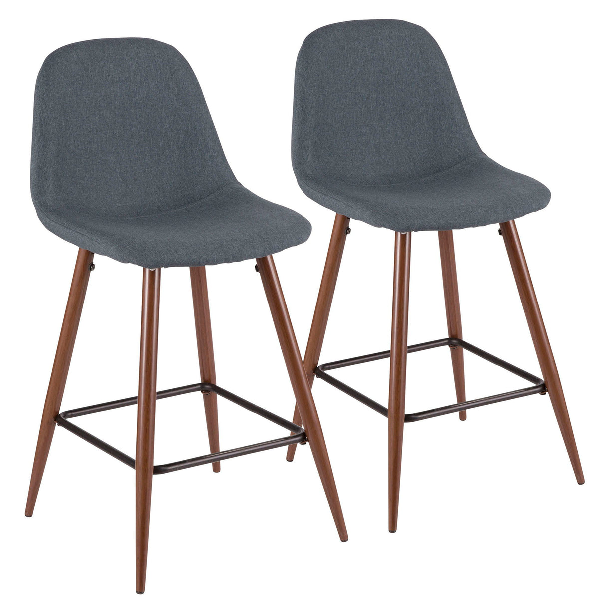 Pebble - Counter Stool - Walnut Wood And Blue (Set of 2)